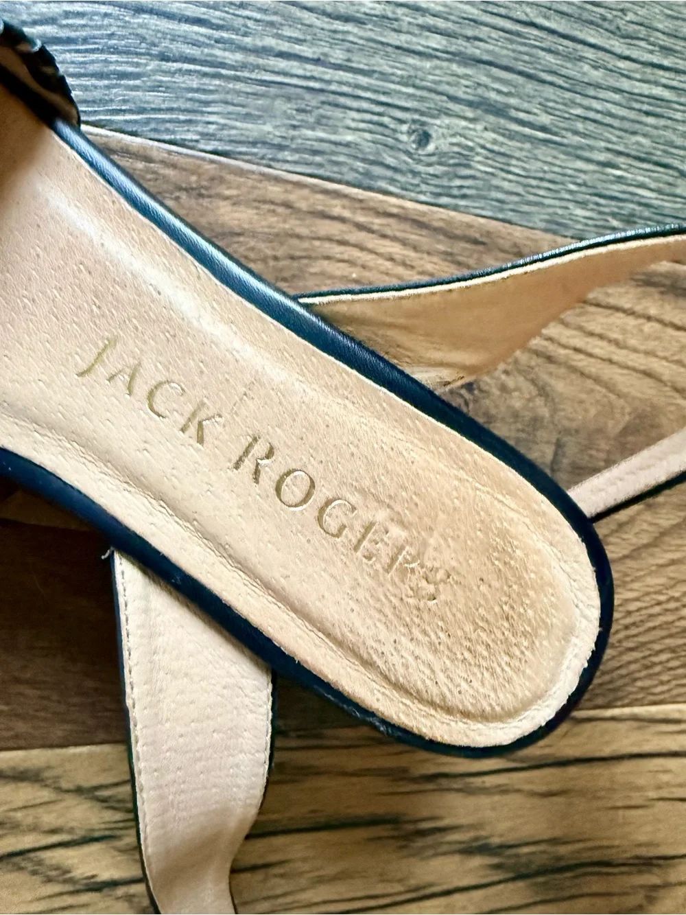 Jack Rogers Black Leather Floral Cutout Wedge Sandals